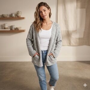 J Jill Womens Size 3X Plus Silk Blend Knit Cardigan Sweater Grey Marl Open Front